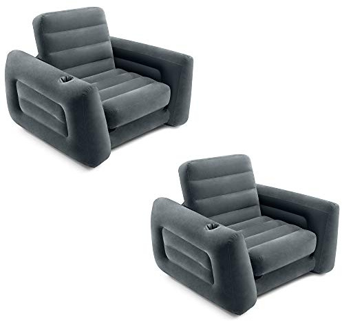 INTEX 66551EP Inflatable Pull-Out Sofa Chair Sleeper that works as an Air Bed Mattress, Twin Sized (2 Pack)