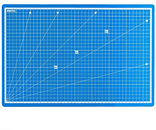 PRETEX Schneidematte für selbstheilende Näharbeiten, A3 – 45 x 30 cm, Winkel 15° – Blau