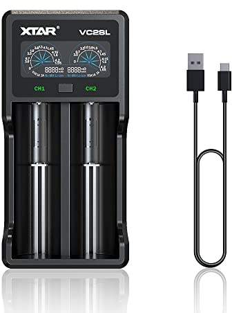 XTAR VC2SL Type C 18650 Battery Charger Universal Intelligent LCD Display 21700 Charger with USB Output for Rechargeable Batteries Li-ion 18650 21700 18350 16340 14500 Ni-MH/Ni-Cd A AA AAA