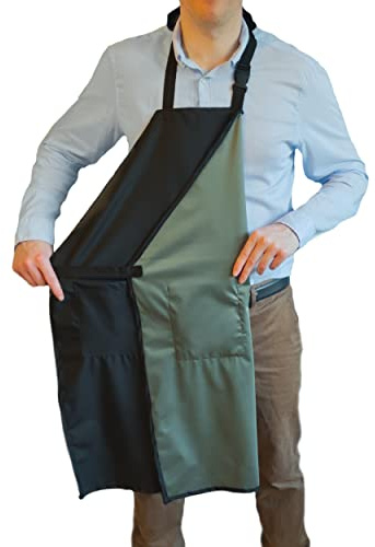 Waterproof Apron For Men and Women - 2 Pockets - Black - 35 Multi Purpose Work Aprons for Dishwashing, Dog Grooming, Cleaning - Heavy Duty Plastic Dishwasher Apron - Water Resistant Kitchen Apron