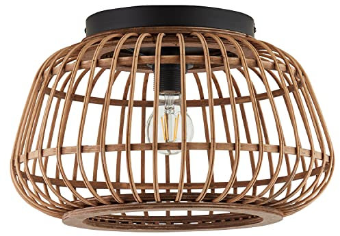 mokebo® Deckenlampe mit Rattan Lampenschirm oder Boho Lampe 'Die Natürliche', Deckenbeleuchtung aus Holz mit Gitteroptik, Bambus, Korblampe fürs Wohnzimmer & Schlafzimmer