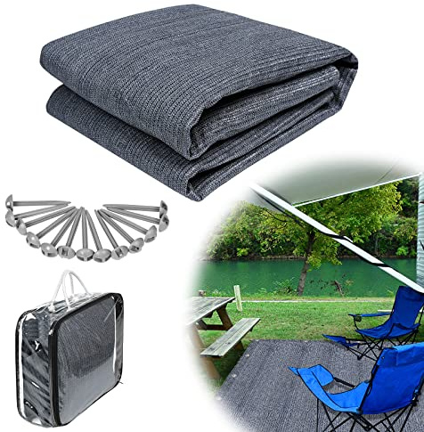 JOIEYOU Tappeto per tende da campeggio, per esterni, 400 x 600 cm, in HDPE con picchetti, con borsa per il trasporto