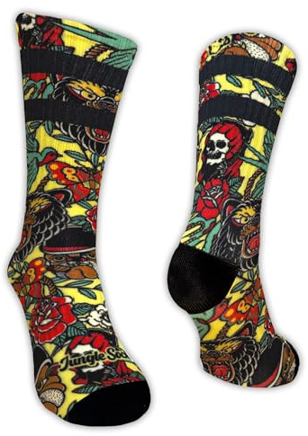 Jungle Socks Chaussettes de sport longues colorées et amusantes pour hommes et femmes, pour le Cross Training, le cyclisme, la course à pied, le fitness, le VTT. Conçu en Europe.