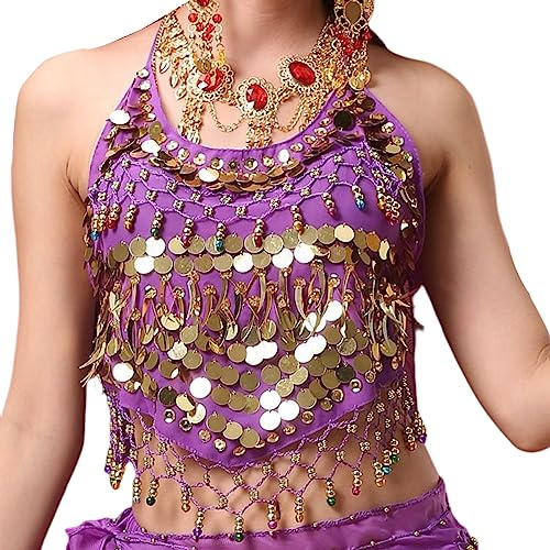 SamHeng Reggiseno da Donna con Scollo all'Americana per Danza del Ventre, Imbottito Senza Schienale, Canotta con Fasciatura