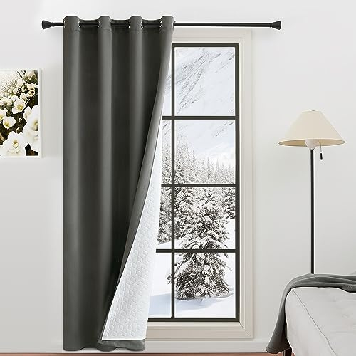 MIULEE Rideau Thermique Isolant Anti Froid et Chaleur avec Doublure, Gris Rideau de Porte Isolant Thermique Lot de 1, Double Rideaux Occultant et Thermique Epais 132x175 CM