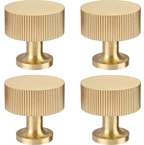 RZDEAL 4pcs Solid Brass Cabinet Knobs Pulls Cabinet Drawer Dresser Gold Knobs Modern Handles(1x1/25mmx25mm),Brushed Brass Finish