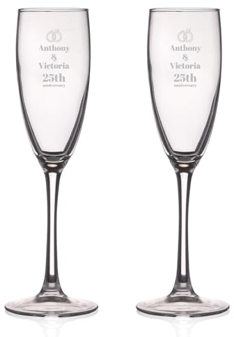 Wanapix | Calici da Spumante Personalizzato con Nome e Data| Bicchiere da Champagne | Flute Spumante | Inciso al Laser | 20 cl | Set da 2 | Regalo originale | Rings
