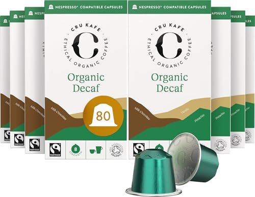 Cru Kafe Organic Decaf Espresso Single-Serve Organic Arabica Coffee Pods (80 Pods) Compatible with Nespresso Original Line
