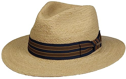 Stetson Yescott Traveller Raffiahut Naturfarbener Hut Gestreiftes Garniturband UV-Schutz 40 Damen und Herren Frühjahr Sommer Natur XL (60-61 cm)