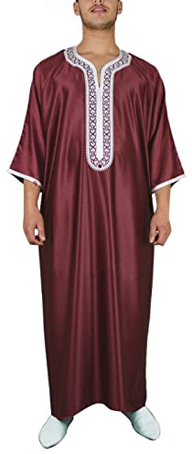 KBOPLEMQ Kaftan Uomo Abaya Islamico Manica Lunga Jalabiya Abito per gli uomini Bianco Musulmano Abbigliamento Arabo Robe per gli uomini Caftano Abbigliamento da preghiera per gli uomini, A rosso., L