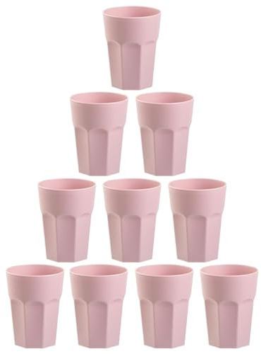 Engelland - 10 x Plastikbecher, Trinkbecher, Rosa, Pastellfarben, 400 ml, Eichstrich, bruchfest, stapelbar, Mehrweg, Kunststoff, wiederverwendbar, Party-Becher, Trink-Glas