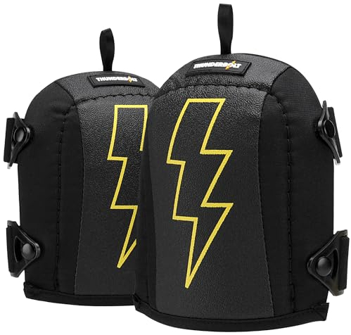 Thunderbolt Knee Pads Work for Construction Flooring Plumbing Cleaning - Gardening Knee Pads Anti-Slip Leather Lightweight Comfortable Foam Cushion Knee Pads Adjustable Straps & Fast Clip Fastener