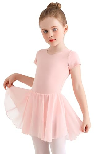 Eisnnu Girls' Ballet Dresses Short Sleeve Cotton Ballerina Costume Ballet Leotard with Tutu Skirt for Girls Kids Toddlers (UK, Numeric, 100, Regular, Pink)
