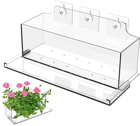Zuasdvnk Vasi da fiori per davanzale della finestra, senza fori, trasparente, per davanzale, moderno, con ventose, vaso da giardino con fori di drenaggio e vassoi