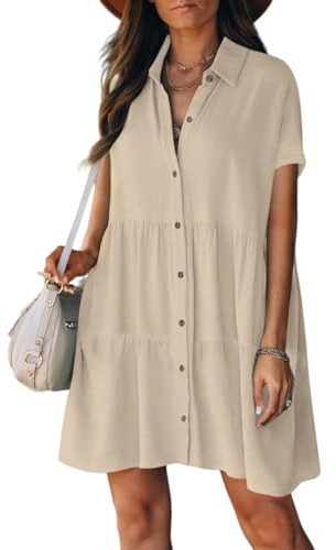 Bsubseach Strandskydd för kvinnor button down klänning baddräkt cover up resort fritidskläder semester outfit, Beige, S