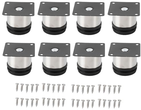 Sunicon 8-teiliges Edelstahl-Möbelbein-Set, verstellbare runde Küchenschrankbeine, Tischbeine, unterstützende Schrankfüße mit 40 Schrauben für Sofa, Tisch, Küche, Badezimmer