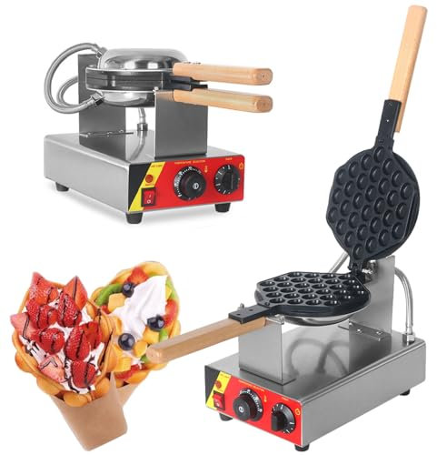 JMOZHCD Bubble Waffle Maker Commercial Egg Puff Waffle Maker Machine 1000W Non-stick Waffle Iron Maker Stainless Steel for Ice Cream Treat Desserts