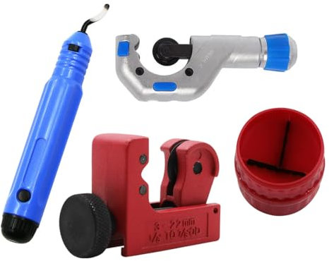 YOYEAH Juego de cortatubos de 5 a 50 mm con desbarbador manual, para acero inoxidable, tubo de cobre, plástico (PVC y PE) – Mini cortador de tubos desbarbador y herramienta de desbarbado