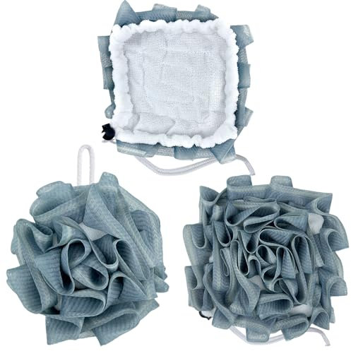 2-in-1-Badeschwamm, Duschschwamm mit Luffa-Schwamm, Badegummis, Schrubben und Reinigen – Körperpeeling für die Verwendung in der Dusche für Männer und Frauen, Badezubehör (blau)