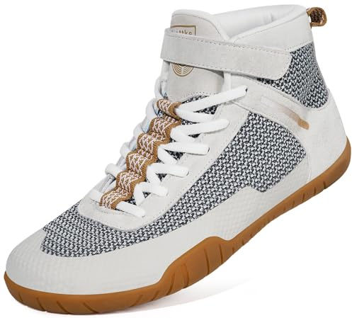 Hsyooes Mens Wrestling Shoes Boxing Shoe Fitness Sneakers, Beige, 12.5 Wide