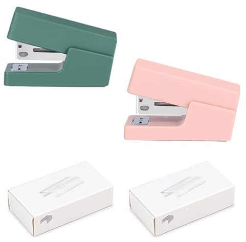 2Pcs Portable Cute Small Stapler Convenient Mini Stapler Staples Anti-Slip Manual Strip Easy Carry Portable Office for Classroom Office Supplies
