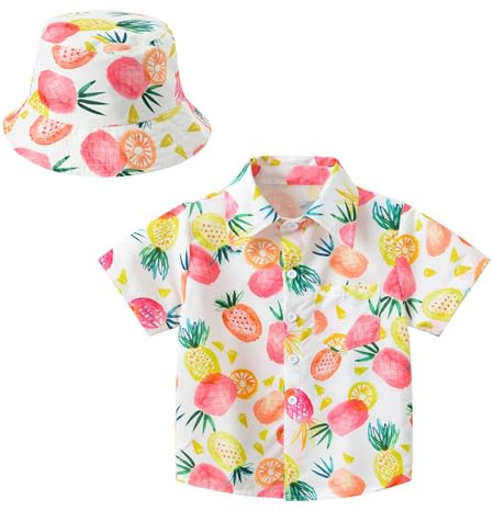 Camisas hawaianas para niños con flores, estilo casual, manga corta, con botones, diseño de dibujos animados, para verano, vestidos de playa, estilo turístico, para luau, con solapa, lindo, colorido