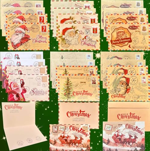 RYIRXI 14 Pièces Carte Noel avec Enveloppe, Enveloppe Cadeau Cartes de Voeux Noel Vintage, Enveloppes Joyeux Postale Père Noël Sapin de Noël Christmas Cards Decoration