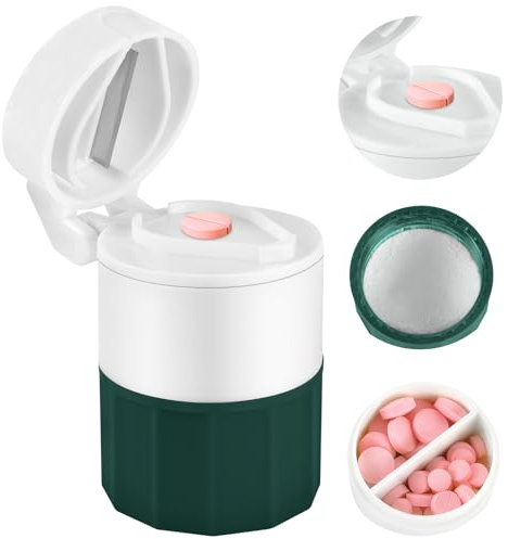 Fefod Taglia Pillole 4 in 1, Frantuma Trita Porta Pillola Portatile, Trita Pastiglie con Porta Pillole, Facile da Trasportare, Tagliare e Conservare Medicine, per Viaggi e Uso Quotidiano