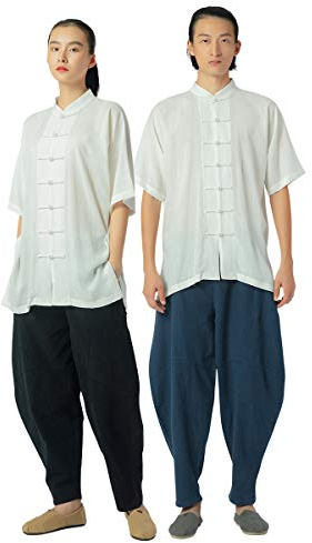 KSUA Unisex Martial Arts Anzüge Chinesische Traditionelle Tai Chi Uniform Baumwolle & Leinen Halbarm Kung Fu Kleidung für Damen, EU M/Etikett L