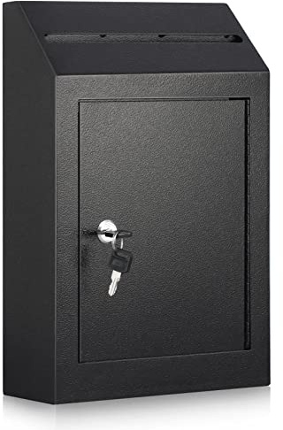 xydled Wall-Mount Mailbox,Heavy Duty Deposit Drop Box, Locking Metal Key Drop Box Suggestion Box with Key Lock,Secured Safe Storage Box Postbox for Home&Business Use,15x12x4 Inch,Black