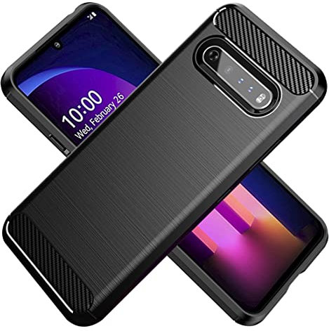KOARWVC Phone Case for LG V60 ThinQ 5G / LG V60 / LM-V600 - Carbon Fiber, TPU Rugged Shield - Raised Edges, Drop Protection - Black