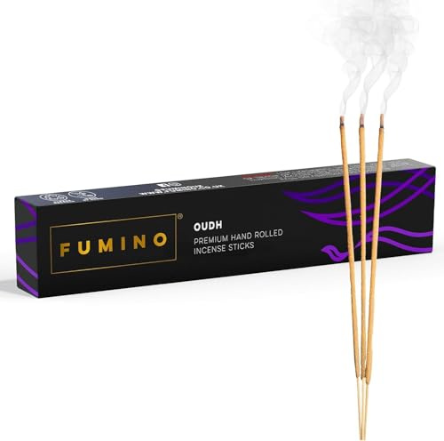 Fumino Incenso Bastoncini Freschi Fatti a Mano Fragranza Oud - Incensi Naturali - 1 Scatola, 14 Bastoncini (15g) - Masala, Agarbatti Profumati Rilassanti per Meditazione