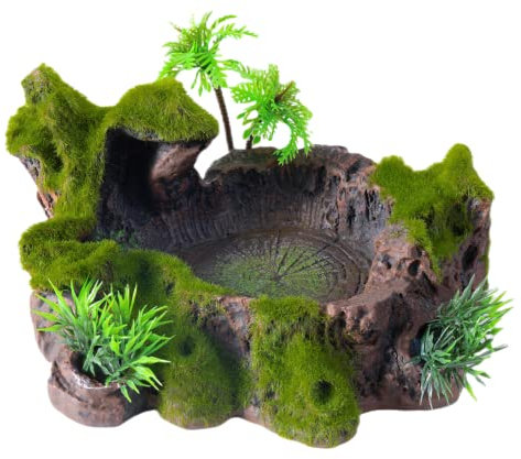 QIRMIZI Reptile Decor, Plastic Reptile Platform with Artificial Plants - Basking Habitat Decor for Lizard, Turtle, Frog, Snake