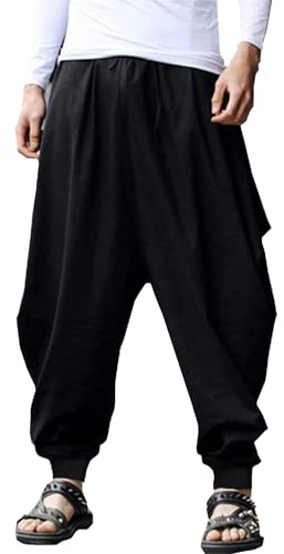 YAOHUOLE Pantaloni Harem Uomo, Nero, M