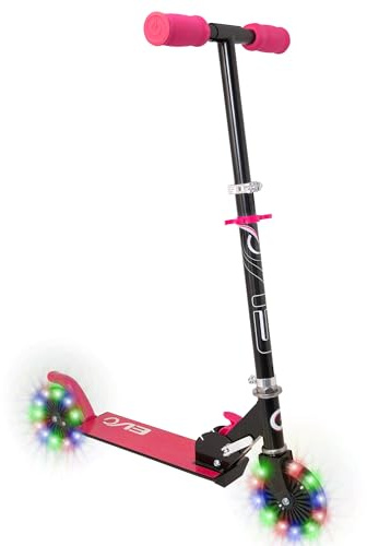 EVO Monopattino in linea leggero per bambini dai 5 ai 12 anni, pieghevole, a 2 ruote, con ruote a LED e manubrio regolabile, leggero, per ragazzi e ragazze