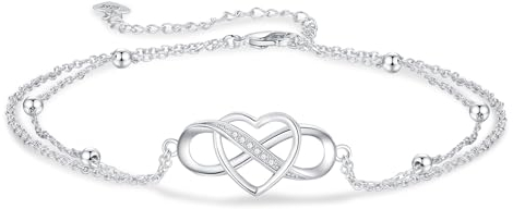 Gkmamrg Fußkettchen für Damen silber 925 - Fussketten für frauen - Unendlichkeit Herz Mehrreihige Fußkette - Verstellbar Fußschmuck in silber