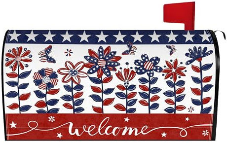 Copertura per cassetta postale con fiori del 4 luglio, 53 x 45 cm, copertura per cassetta delle lettere floreale del giorno dell'indipendenza, bandiera americana, patriottica, impermeabile, per