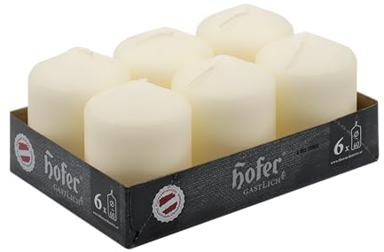Hofer Candele a Colonna - Avorio - 60 x 80 mm - Durata di 25 Ore - Inodore - Cera Antigoccia - Set da 6 Ceri Piccoli per Decorazione - Prodotte in Austria