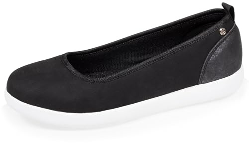 Isotoner Ballerines Femme Slip on, Confortables, Souple et légères, 38, Noir