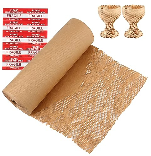 ZMCYN Honeycomb Packing Paper Roll 30cm x 60m, Brown Honeycomb Wrapping Paper Perforated, Kraft Cushioning Wrap for Shipping, Moving House, Breakables, Gift Packing