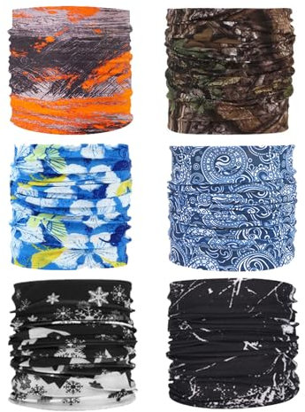 Multifunctional Snood, 6PCS Elastic Face Cover Washable Bandanas for Men & Women Windproof Neck Gaiter Snoods for Men Neck Scarf Neck Tube Headwear for Outdoor Cycling Hiking Riding Running