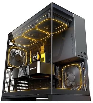 Geometric Future Torre Media de Vidrio Templado M5, Caja para Juegos E-ATX/ATX, Acero de 1,2 mm, Tipo C, Paneles sin Herramientas, Soporte de radiador 420/360, Ventilador ARGB PWM de 140 m x 5