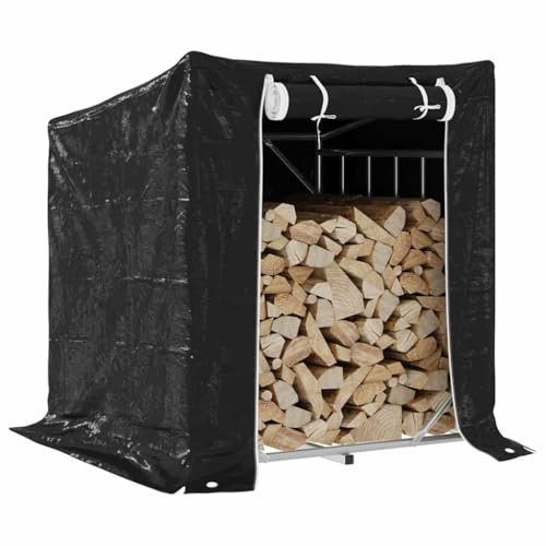 Homgoday TYPE4104939 Wood Rack with Rain Cover Galvanised Steel Interior Firewood Storage Rack Fireplace Wood Door for Fireplace Indoor Log