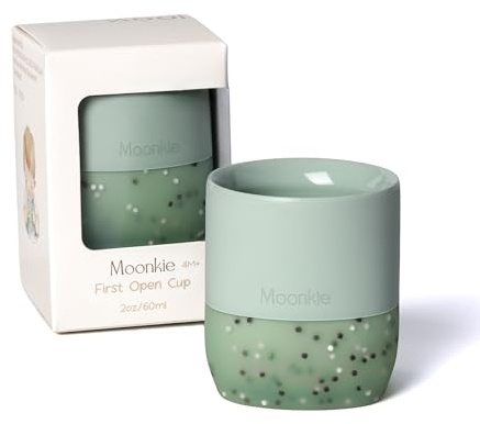 Moonkie Baby Cup | Silicone Open Cup Baby from 6 Months | Weighted Base (Anti-Tip) | BPA Free | Capacity Markings | 60ml (Mint)