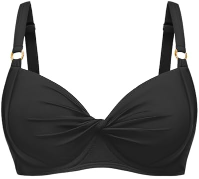 Women's Underwire Bikini Top - Push Up Swimsuit Top Only Twist Front Bathing Suit 2025 Retro Swim Bra Black XL