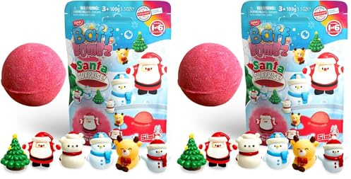 ZIMPLI - Grande Santa Surprise Bombe de Bain, 6 Jouets Surprise sur Le thème de Noël à Collectionner au Total, Un par Bombe de Bain, Cadeau de Noël pour Les Enfants, Bas de Laine en Argent de Poche