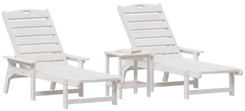 vidaXL Trädgårdsloungemöbler 3 pcs Vit 38 x 38 x 46cm polyeten, Trädgårds och terrass, rektangulär modern utomhusstol, hållbar loungeset, solstol, bänk för avkoppling