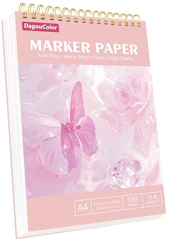 DagouColor Carta Marcatori di Alcol, A4, 1 Pack, 100 Fogli (200 Pagine) Antipenetrazione Disegno Pad, Doppio Lato Acido-Libero Spirale Libro di Schizzi per Artisti Bambini Adulti