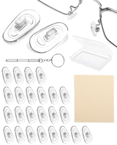 FUGLUS 15 Paires Lunettes de Nez Plaquettes en Silicone,Antidérapant Coussinets de Protection Nez,Tampon de Nez Visser,plaquette lunette, Plaquettes de Lunettes à Visser,Avec outils et accessoires