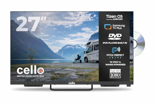 Cello Ctrav-27TZF 27 Smart LED 12V TV/DVD med Tizen OS (Samsung), Pitch Perfect-ljud, Bluetooth, HDMI, USB, tillverkad i Storbritannien, perfekt för husbilar, lastbilar & båtar